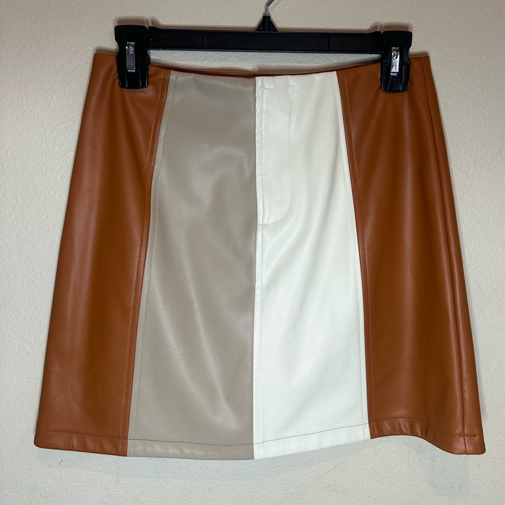 Calista Block Color Faux Leather Skirt